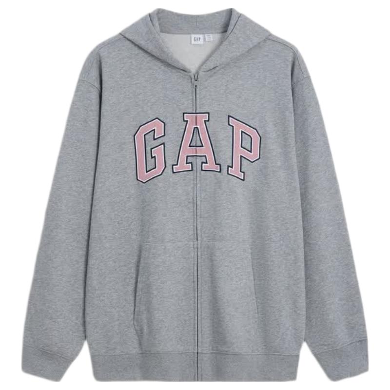GAP Unisex Logo Embroidered Loose Hooded Cardigan Sweatshirt