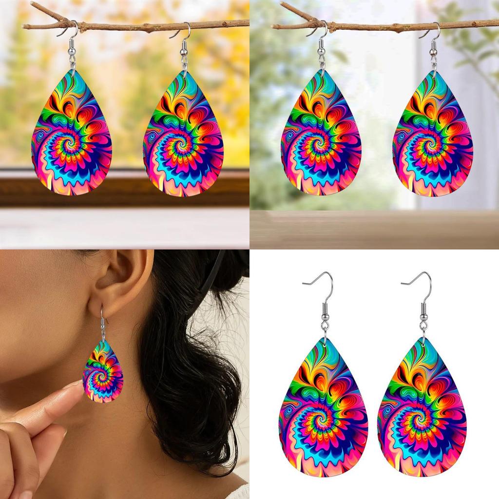Fashion Colored Pattern Water Droplet Shaped Acrylic Earrings For Men And Women
