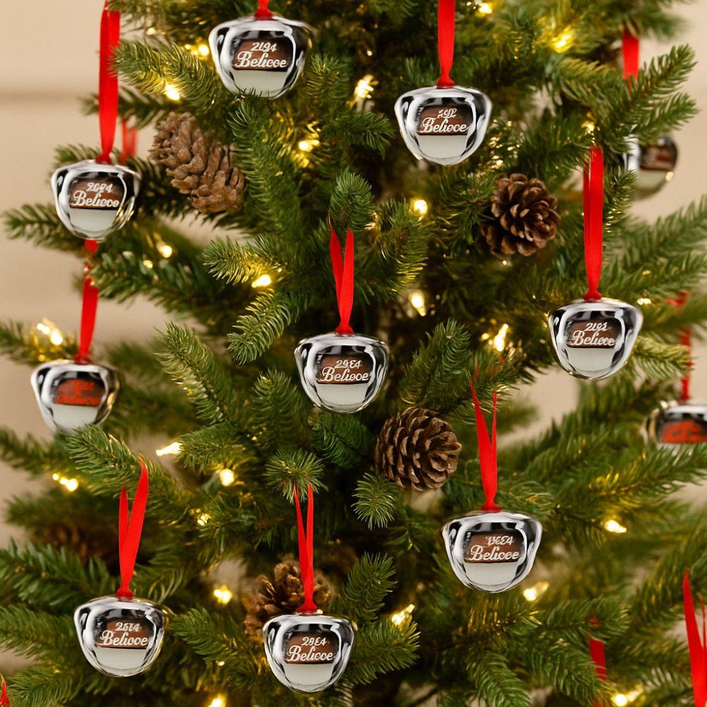 5pcs Red Ribbon Christmas Tree Bells Metal Letter Xmas Tree Ornament Home Garden Decor