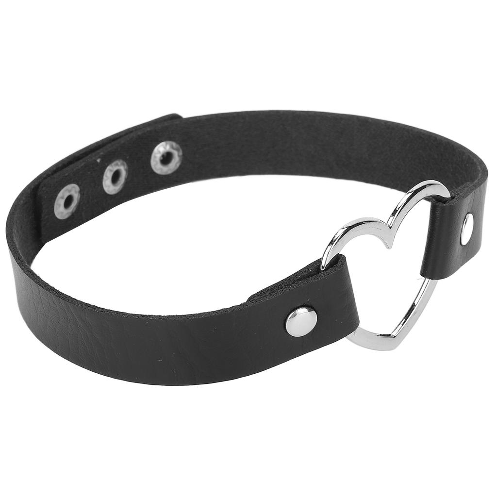 PU Leather Choker Alloy Adjustable Heart Shaped Decoration Necklace Collar Jewelry AccessoryBlack