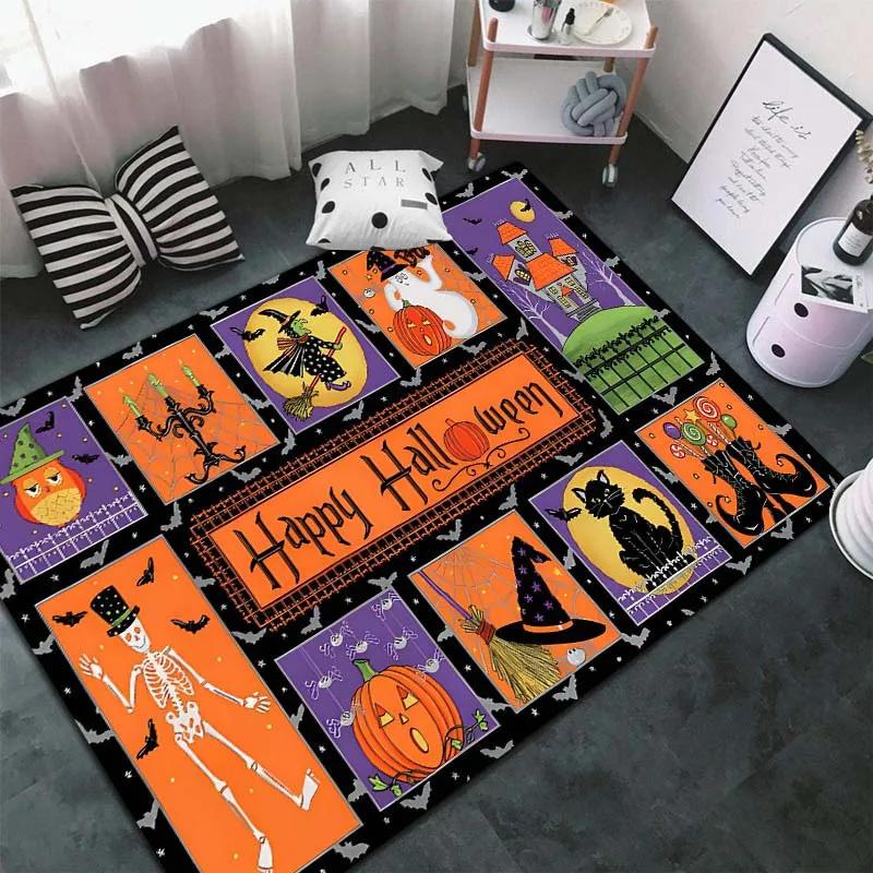 Halloween Carpet for Living Room Spooky Witch Pumpkin Decor Sofa Table Large Area Rug Bedroom Bedside Floor Mat Non Slip Doormat