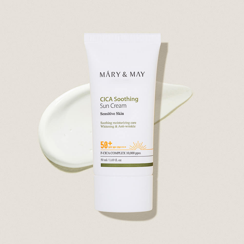MARY & MAY Vegan Cica Soothing Sun Cream SPF50+ PA++++ 50ml | Sensitive Skin Daily UV Care K-Beauty