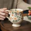Vintage Elegant Floral Ceramic Goblet, Handmade Rustic Coffee & Tea Mug, Creative High-Foot Cup
