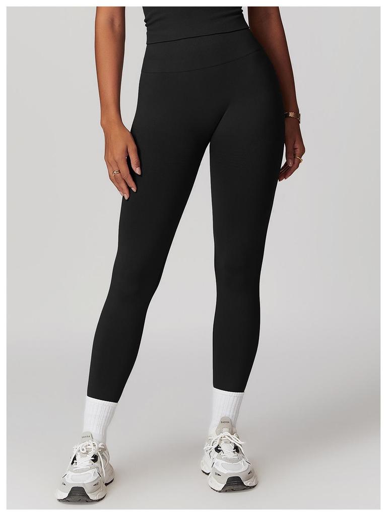 Europäische & Amerikanische High-Waist Po-Liftende Yogahose - Gerippter Bund Bauchkontrolle Fitness- & Laufleggings für Damen