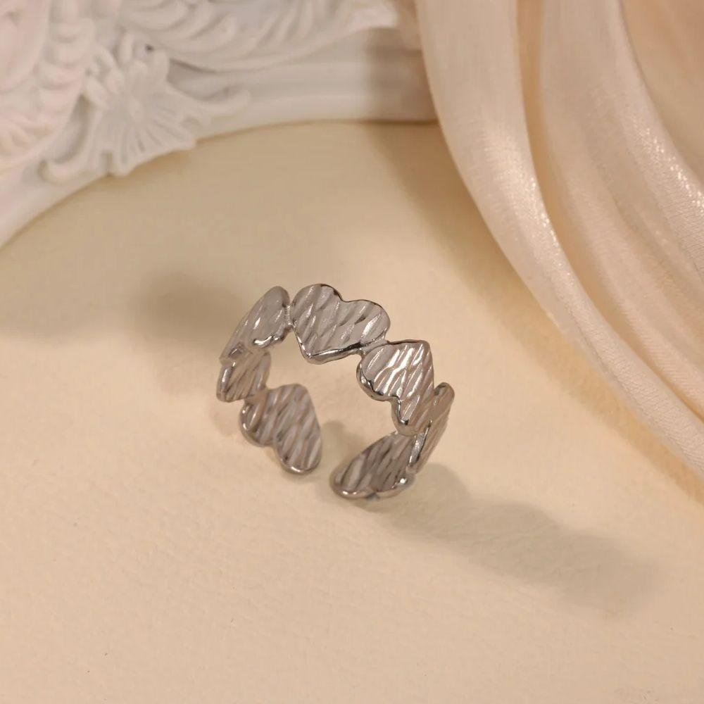 

Sweet Heart Stainless Steel Ring for Women 18K Gold-plated Anti Fading Open Rings Wedding Jewelry Accessories Christmas Gifts BF Adjustable