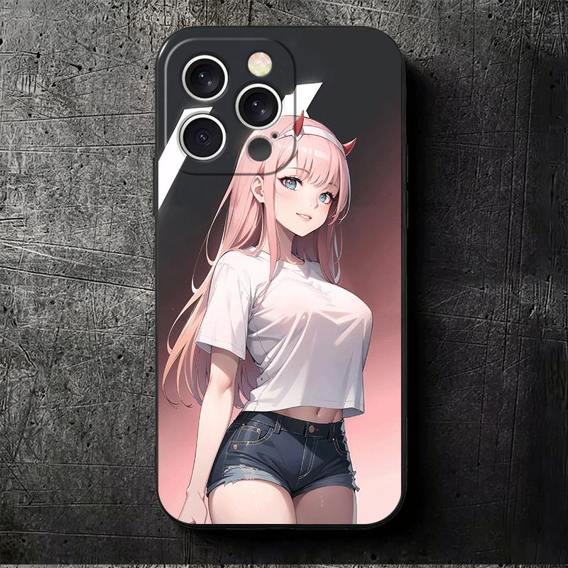 Zero Two 02 Kawaii Cute Soft Phone Case for iPhone 16 16E 17 Air 15 Pro Max 14 Plus 13 Mini 11 12 7 Black Cover Back Shell