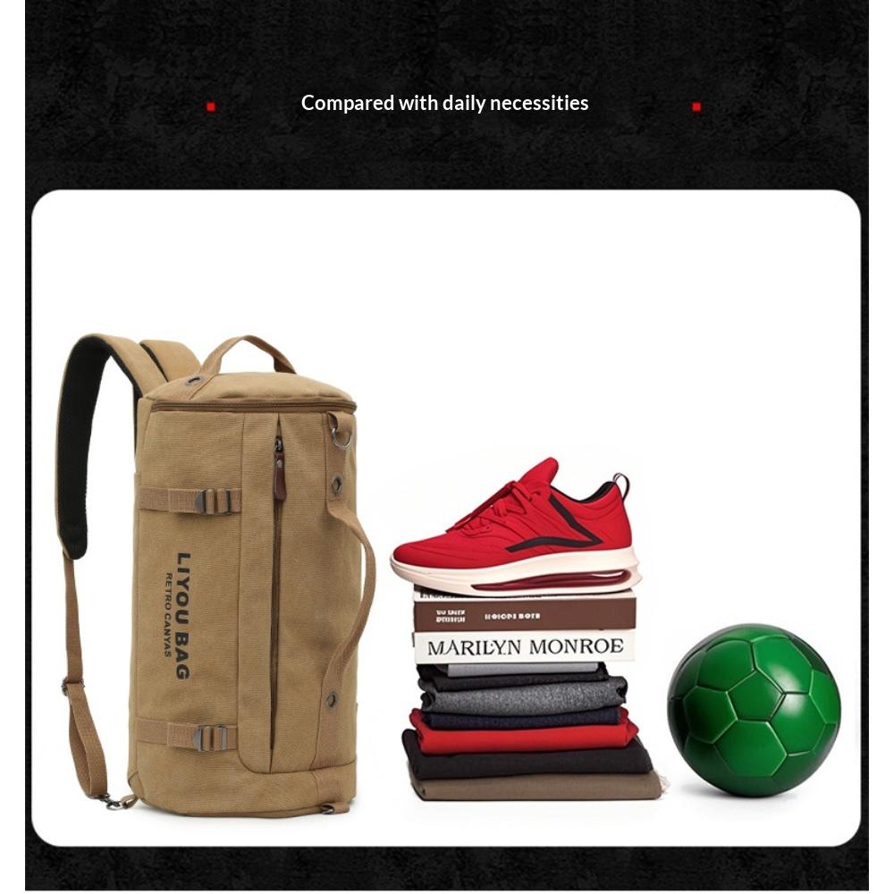 Unisex Cylindrical Travel Backpack,durable Nylon Canvas Luggage Bag,casual Duffle Rucksack for Outdoor Trip and Portable Storage Packing