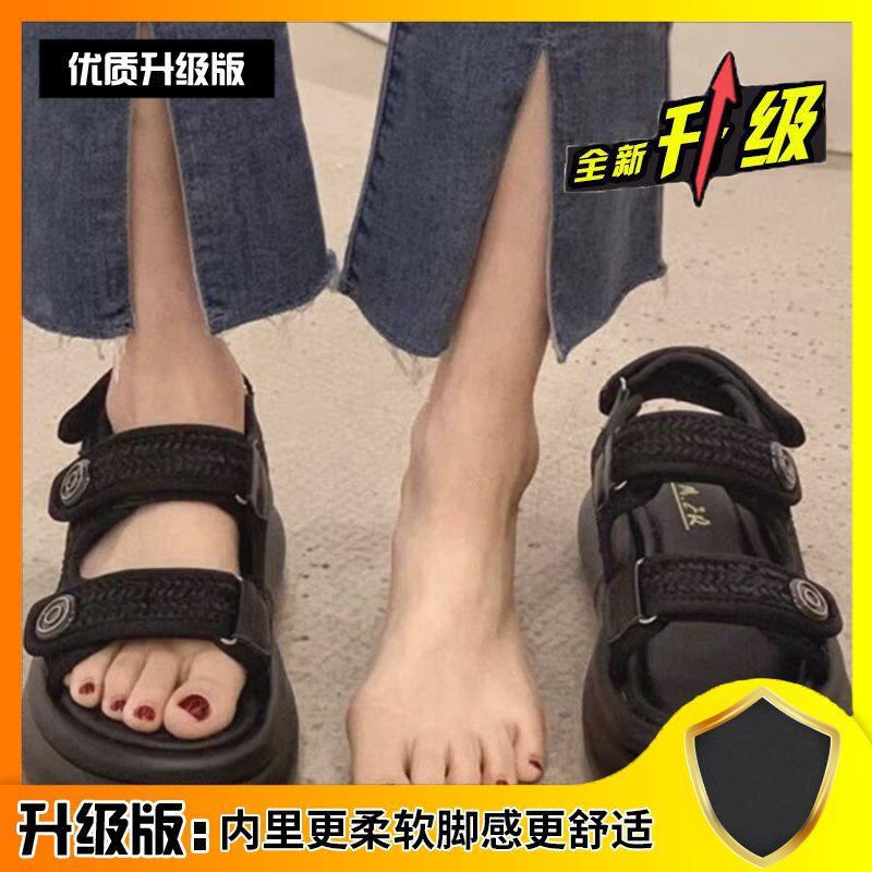 

Сандалии Xiaoxiangfeng женские новые на толстой подошве универсальные на плоской подошве спортивные на липучке женская обувь 40 чёрный