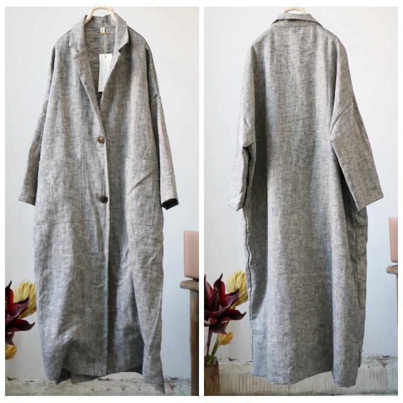 

Женский винтажный льняной плащ Johnature, однотонное пальто с отложным воротником и длинными рукавами, осеннее женское пальто с карманами на пуговицах One Size светло-серый