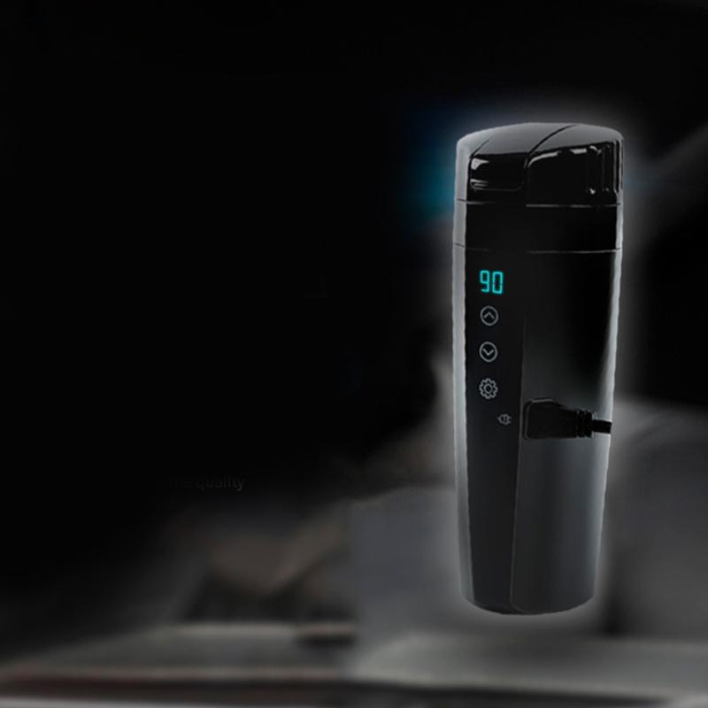 Portable Car Heating Cup Stainless Steel Water Warmer Bottle Car Kettle Coffee Mug LCD Display Temperature 400ML Durable