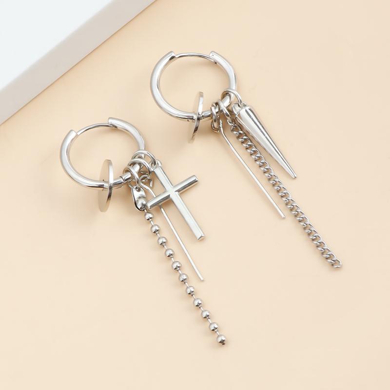 

Y2K Copper Color Cross Tassel Hoop Earrings for Women Punk Metal Long Tapered Chain Earrings Fashion Party Zircon Accessories мідний
