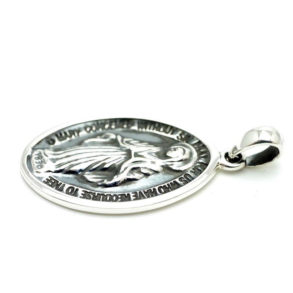 [Silver One] Hi Sterling Silver 925 Miraculous Medal of the Virgin Mary, Antique Oxidized Finish Pendant Top for Men (charm)
