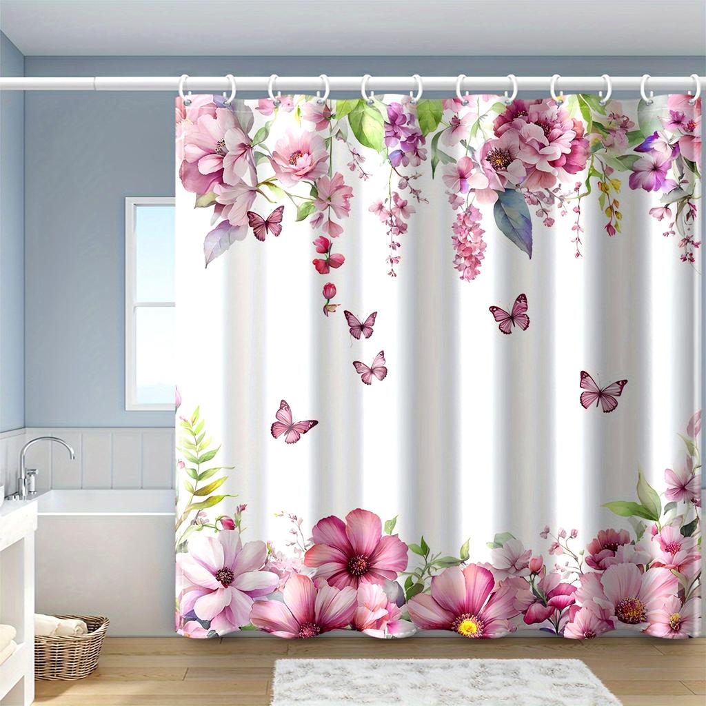 Minimalist Cute Shower Curtain With Hooks Waterproof Mildew Proof Easy Clean Install For Multi-scene Bathroom Bathtub Privacy