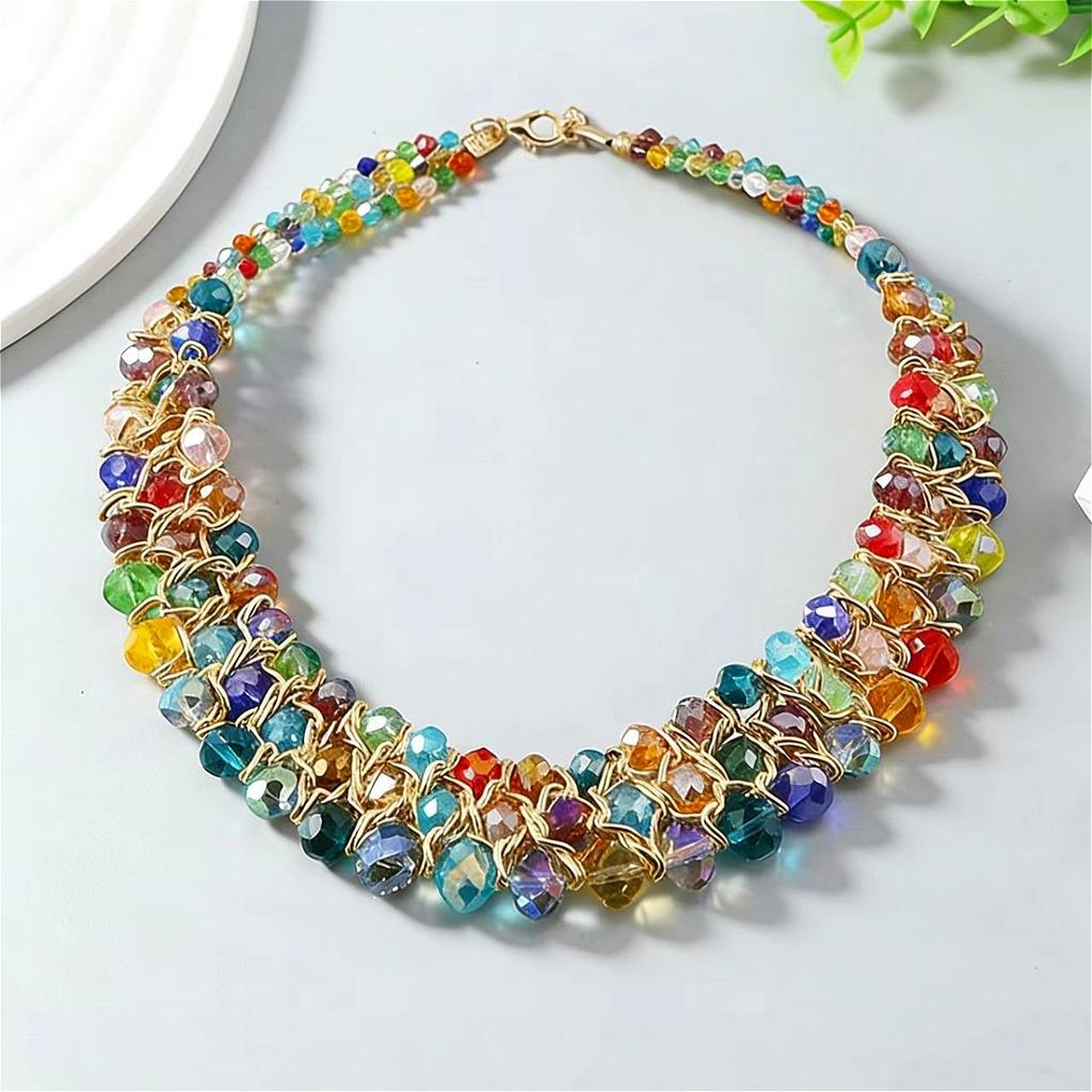 Bohemian Wire Wrapped Multicolor Beaded Choker Necklace for Women's Daily Wear and Festival Party Fashion Jewelry Gift Hot Sale