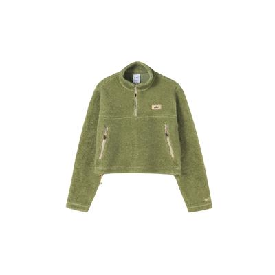 Solid Color Letter Print Pattern Stand Collar Half-Zip Long Sleeve Sweatshirt Women Tops Green DQ6243-334