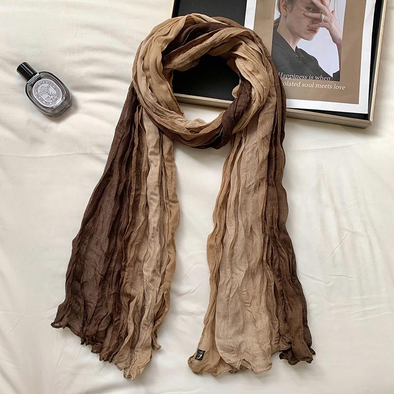 Scarf Women's Winter High-end Sense New Warm and Cold-proof Scarf Versatile Solid Color Crumpled Scarf Shawl