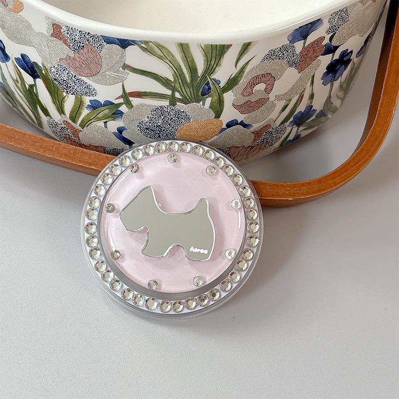 Rhinestone Puppy Mirror Magnetic Suction Solid Color Round Mobile Phone Airbag Bracket Retractable Wind Portable Ring Buckle