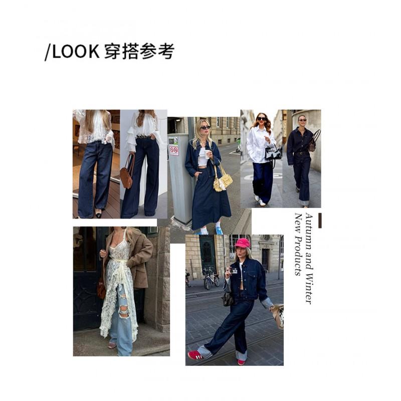 Womens High-Waisted Wide-Leg Tencel Denim Pants Loose Straight Cut Breathable