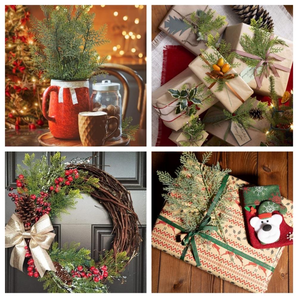 20 Pcs Artificial Leaves Branches 11.8 Inches Pine Stems Christmas DIY Accessories For Home Garden Decoration