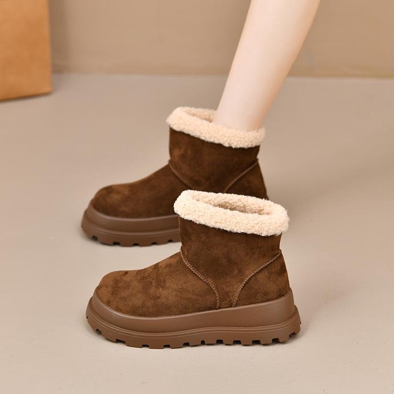 

2025 winter new women s snow boots flanged solid color retro versatile sleeve feet medium tube thick velvet warm cotton shoes women 40 темно-коричневого кольору