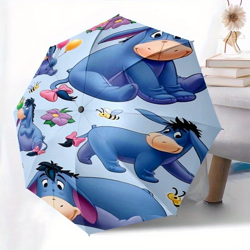 Eeyore,Donkey Fully automatic themed umbrella - 8 ribs durable iron frame, tri-fold compact design, perfect as a gift, travel umbrella, unis