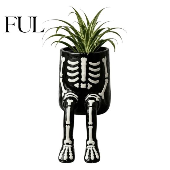 Spooky Home Accents Halloween Sitting Leg-Dangled Planter, Funny Long Leg Succulent Plant Pot Whimsical Window Display Ornaments with Pumpkin