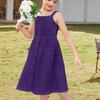 Girls' Fashion Buckle-Front Sleeveless Pocket Casual Solid-Color Dress