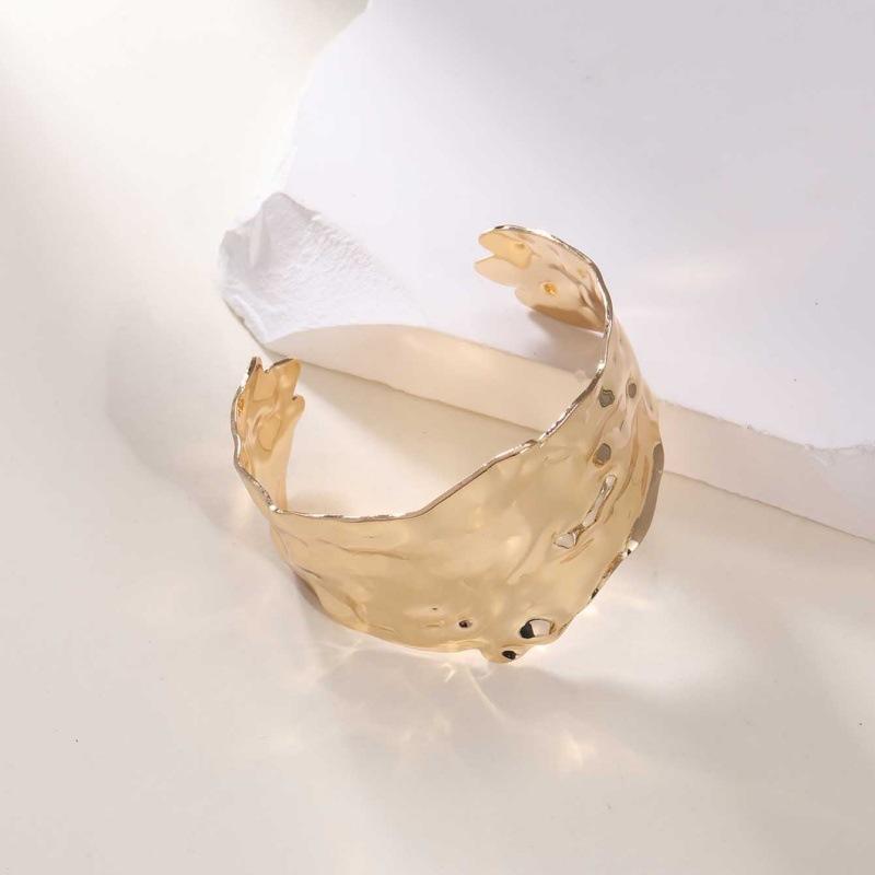 European and American jewelry wide-sided texture open bracelet stainless steel temperament exaggerated metallic women's jewelry