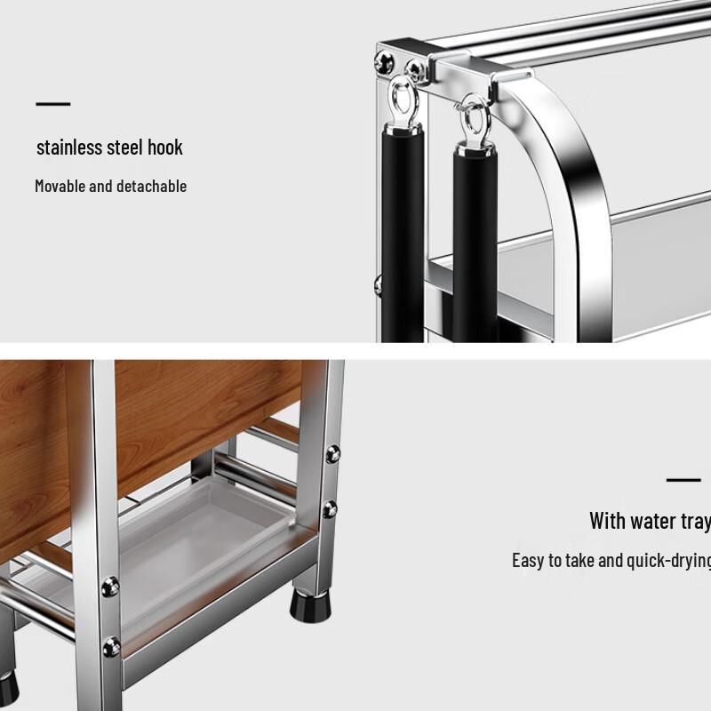 Stainless Steel 2-Tier Kitchen Spice Rack with Knife & Chopstick Holder