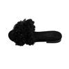 Versatile retro style flat head slope heel fluffy shoes women's autumn and winter fashion outer wear versatile flat heel casual one-word slippers
