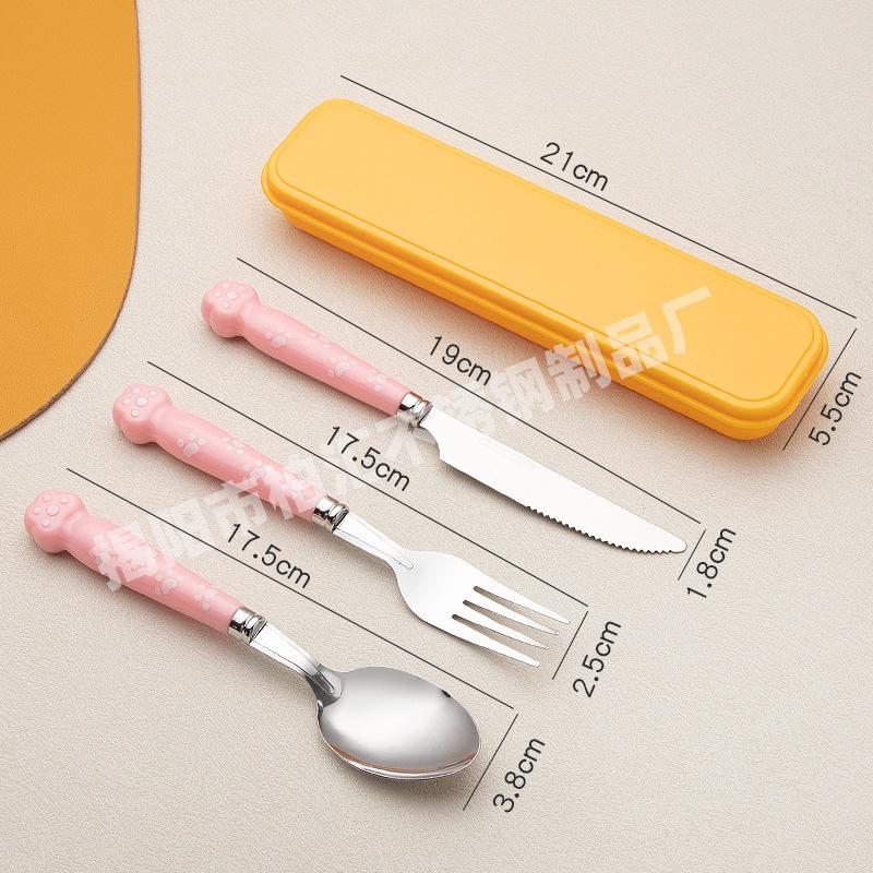 Creative Cartoon Stainless Steel Fork Spoon Chopsticks Three Piece Set Cute Student Spoon Chopsticks Portable Tableware Set For