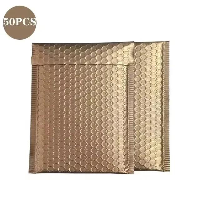 50Pcs Packaging Supplies Holographic Shipping Bags Champagne Color Metal Bubble Mailer Small Business Envelope Mailing Office