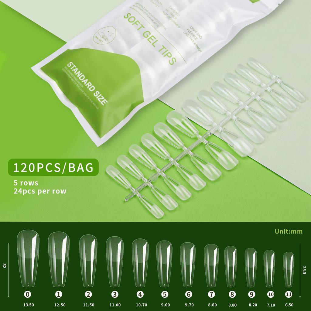 120Pcs Ultra-thin Soft Gel Tips, Transparent Traceless False Nail Tips, Press On Coffin Nails for Natural Look Manicure