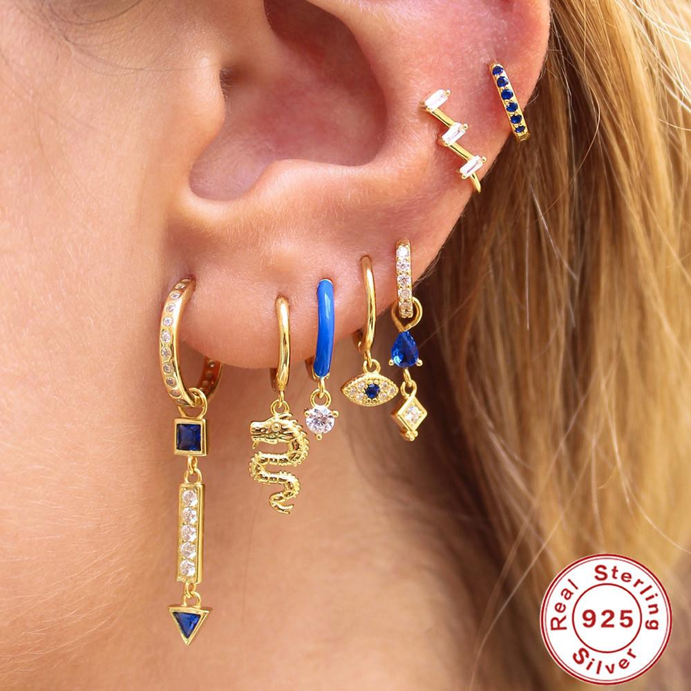 Trendy S925 Sterling Silver Colored Zircon Bee Dragon Rivet Earrings Fashionable Retro Earrings Earrings Pendant Earrings