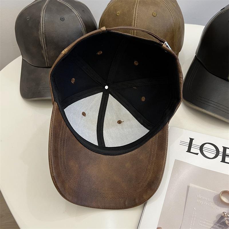 

Personalized washed and old PU leather hard-top baseball cap for men and women autumn and winter retro cap Adjustable 54- 59CM сірий колір