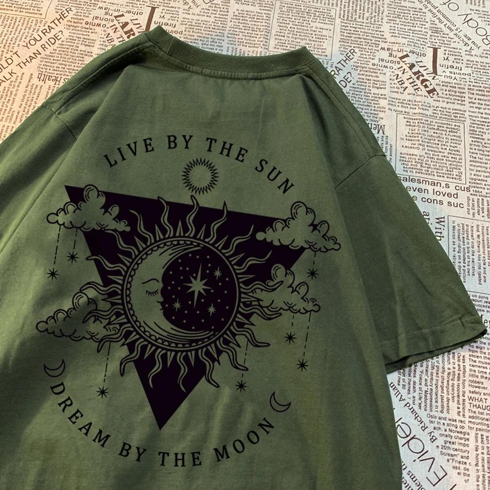 Live By The Sun Dream By The Moon Tshirt Men Women Hip Hop Cotton Casual Tops Pattern Sweat Summer Clothing Fashion Loose Tshirt