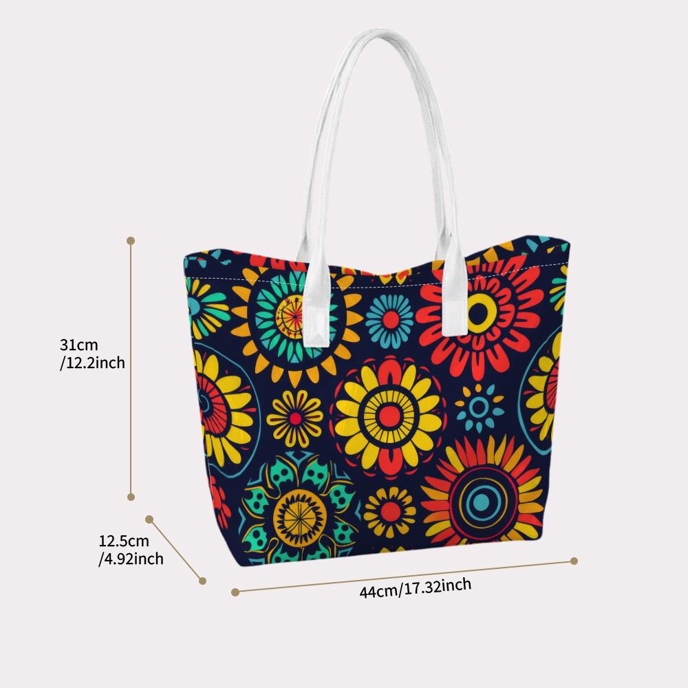 Colorful Floral Printed Tote Bag Fashion Ladies Daily Casual Large Capacity Shoulder Handbag for Outdoor Shopping