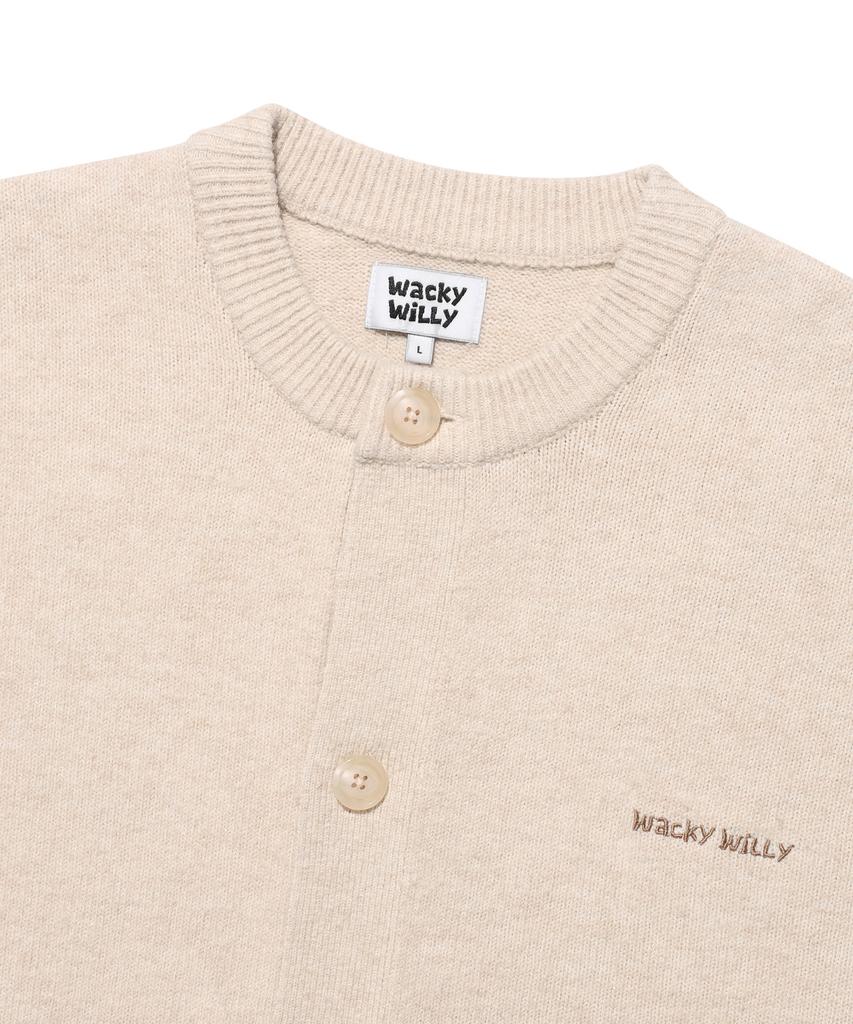 Wacky Willy Typo Logo Round Neck Cardigan Beige