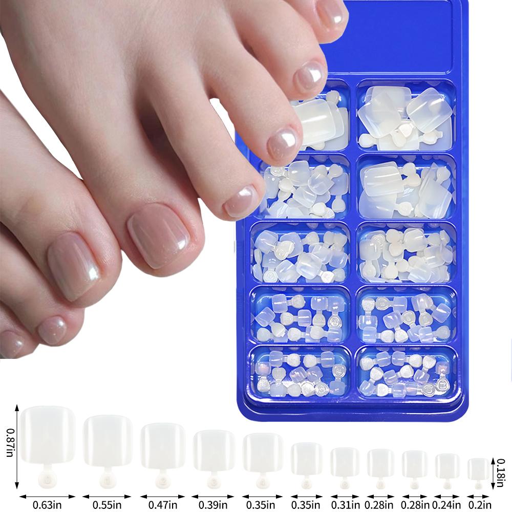 144pcs Short Square False Toe Nails Lake Blue/White/Red/Nude Press On Toenails Glossy Full Cover Toe Nails 100/120pcs Artificial