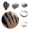 1 Set Gothic Skull Rings Set for Women Men Antique Silver Metal Skeleton Skull Belt Buckle Finger Ring Punk Jewelry