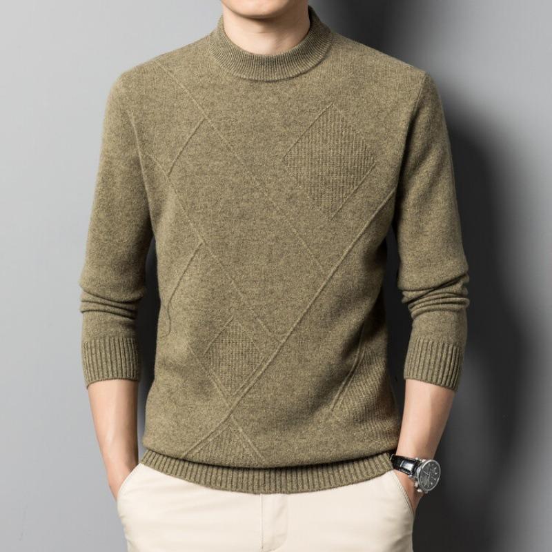 Genser for menn Høst og vinter Ny Slank Varm Ensfarge Uformell fortykket Halvskolekrage Ullstrikket genser