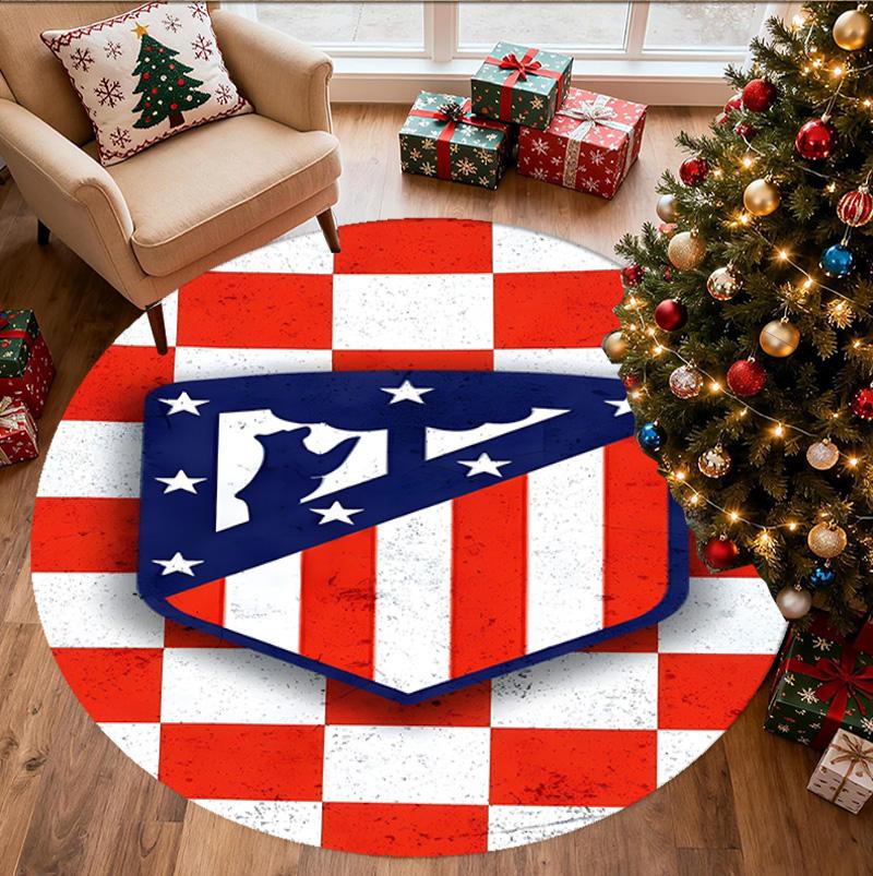 Atletico Madrid Pattern Round Rug, Indoor/Outdoor Mat, for Picnic, Gameroom, Bedroom, Office, Living Room, Home Decor Carpet, Birthday Gift