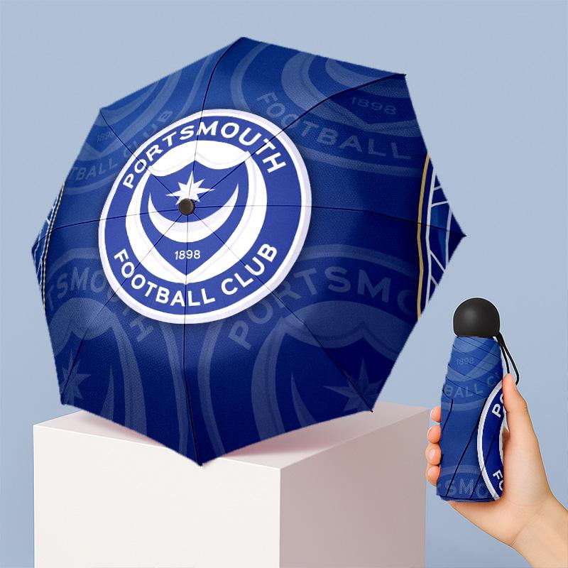 Portsmouth FC Mini 5 Fold Pocket Umbrella Compact Lightweight Anti UV Rain Sun Protection Umbrella Portable Travel Umbrella