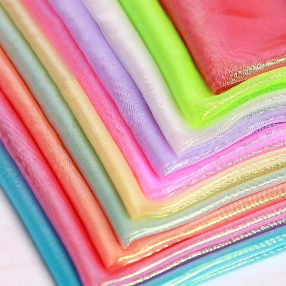 High-Density Iridescent Seven-Color Organza Fabric for Wedding and Stage Costumes
