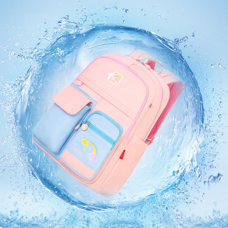 2 Size Primary Backpack with Pendant for Girls Aged 6-12 Lightweight Children's Backpacks Contrasting Color Student School Bags