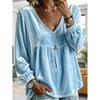 Womens V-Neck Velvet Loose Long Sleeve Top - Soft Casual Shirt In Solid Colors 2026