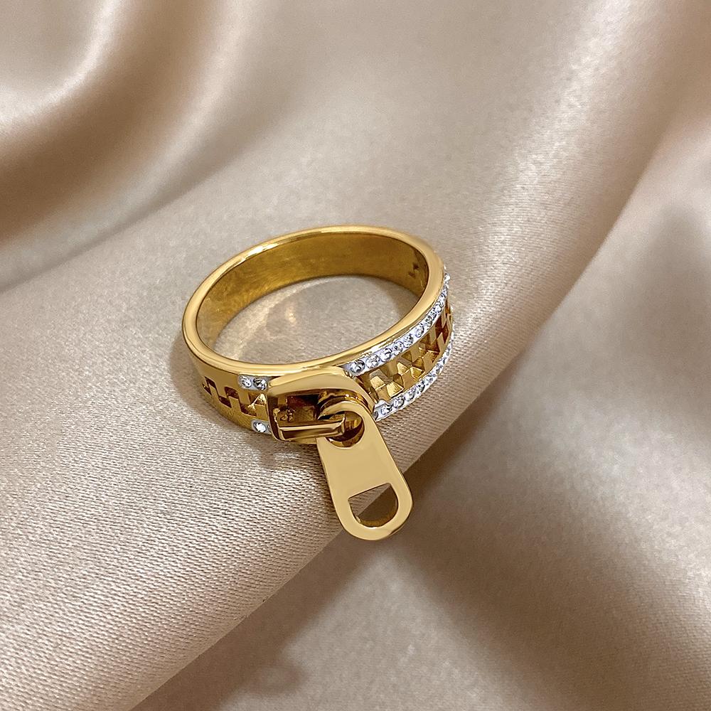 

Greatera Zipper Cubic Zircon Filled Sparkly Buckle Bracelet Ring For Men Personality Design Stainless Steel Women s Jewelry