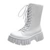 Women's Boots Fashion Mid Calf Boot PU Leather Casual Boots Non-Slip Platform Boots for Women Lace Up Ankle Boot