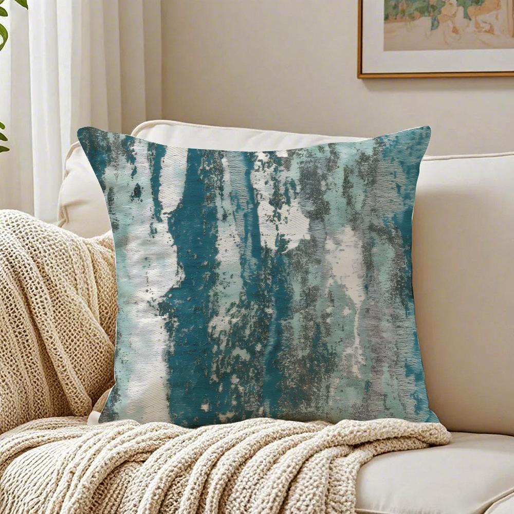 Blue Modern Gradient Design Pillow Case Double-Sided Plush Sofa Cushion Covers Organic Breathable Invisible Zipper