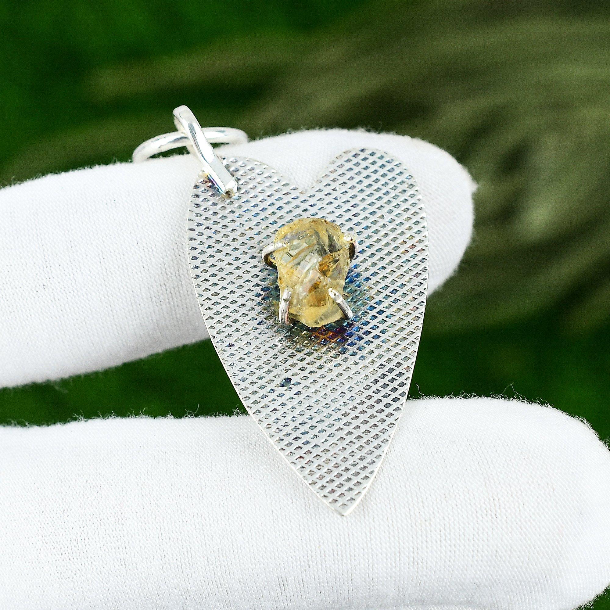 

925 Sterling Silver Pentagon Citrine Rough Gemstone Handmade New Pendant Jewelry